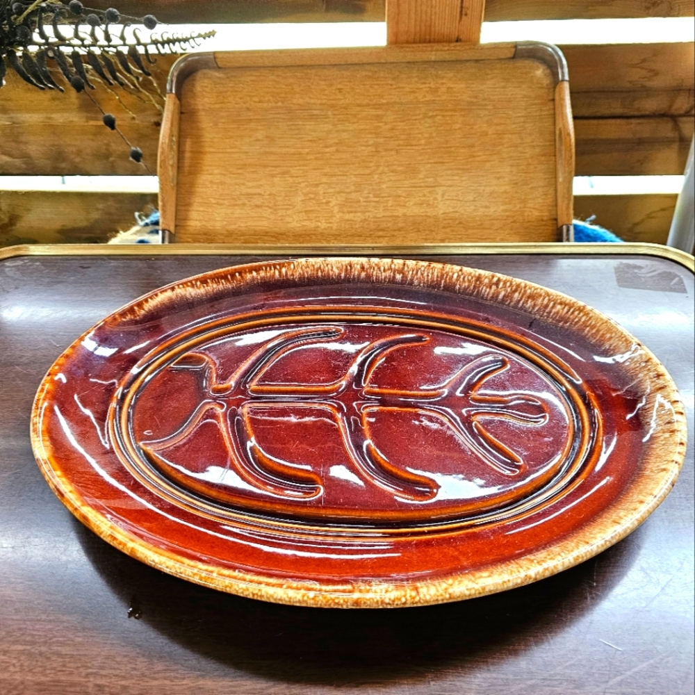 Vintage Hull Pottery Brown Drip Serving Platter